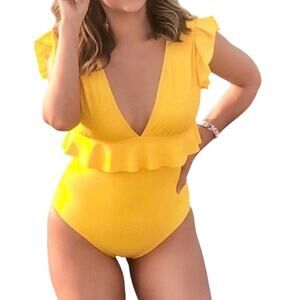 SWEET PEA for NY & CO. Claudia Yellow Ruffle One Piece Swimsuit in Size XL